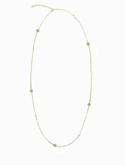 Lucienne Disk and Pearl Necklace Long Gold
