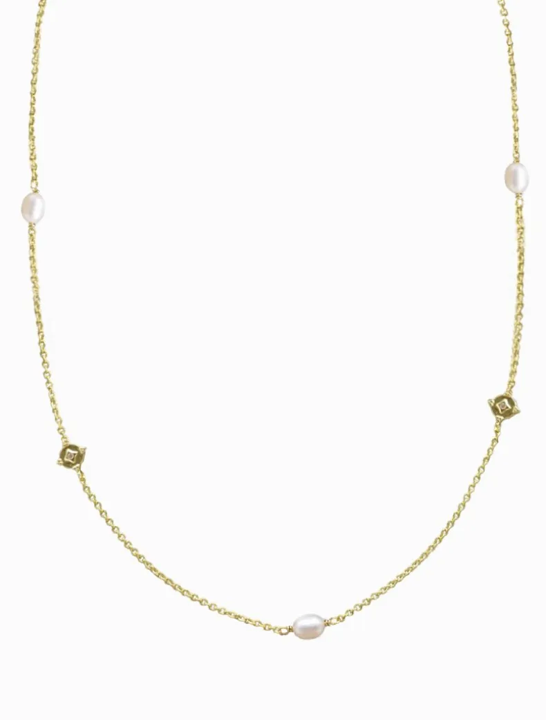 Lucienne Disk and Pearl Necklace Long Gold