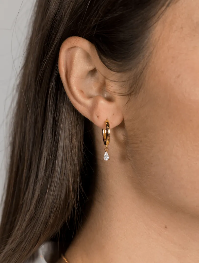Lucienne Hoops with Cubic Zirconia Drop Gold