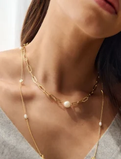 Lucienne Paper Clip and Pearl Necklace Gold
