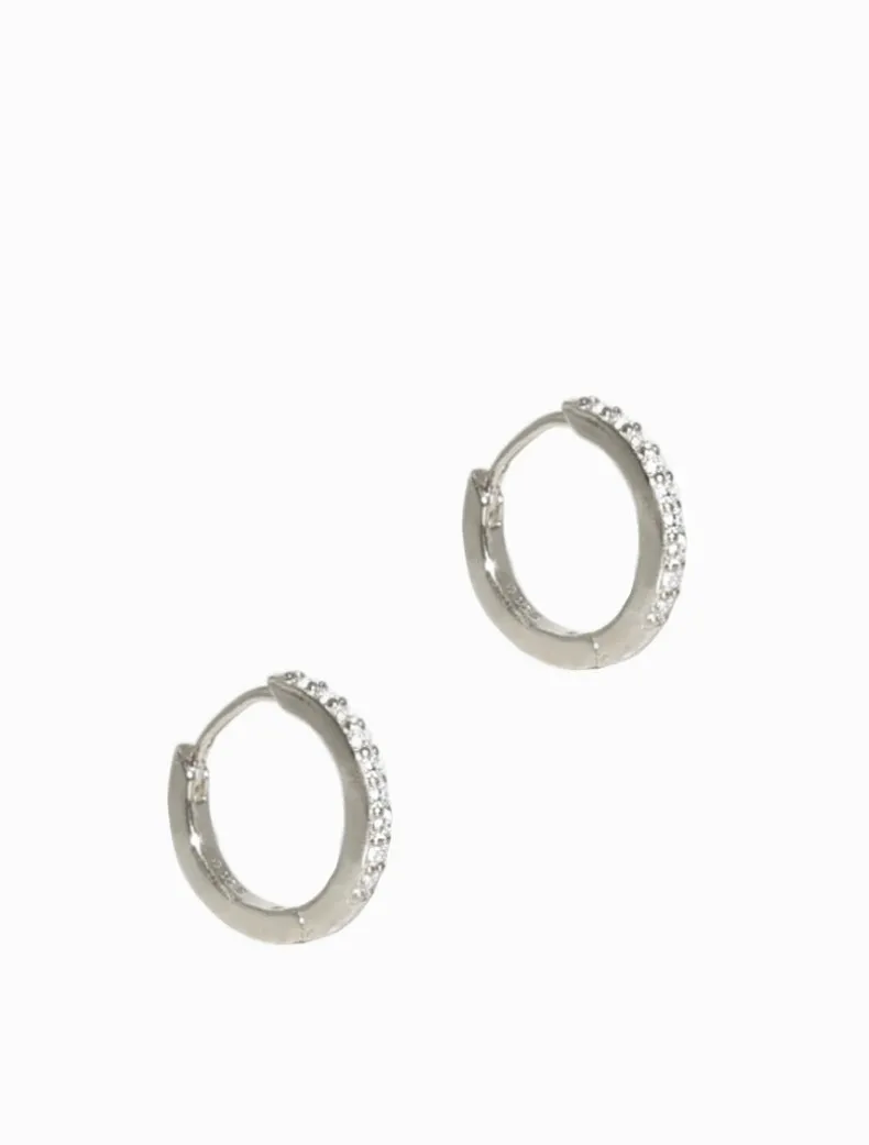 Lucienne Sterling Silver and Crystal Huggie Hoops
