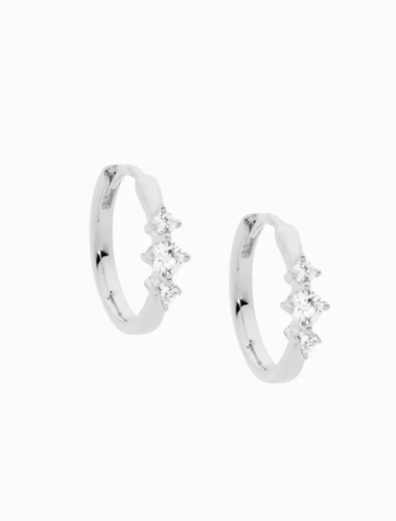 14mm Hoop Earrings 3 Cubic Zirconia Rhodium