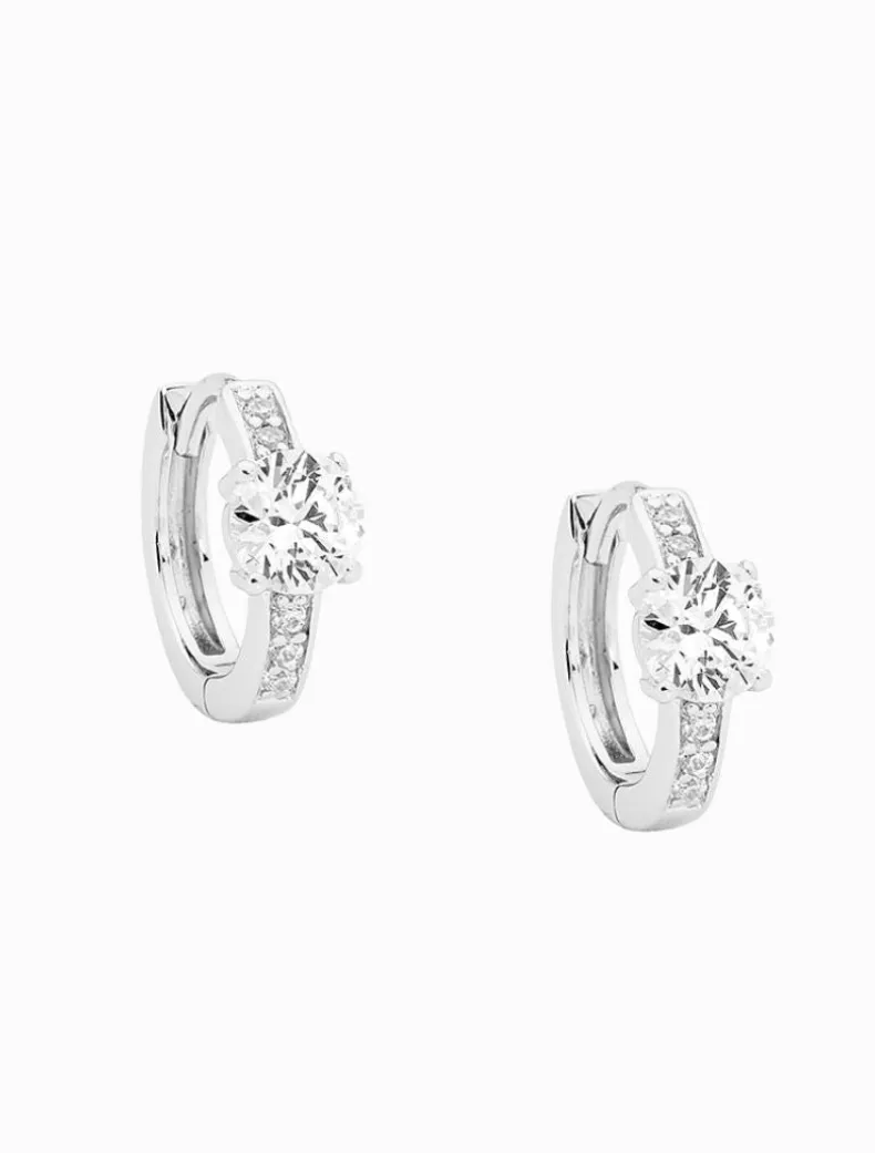 13mm Hoops Cubic Zirconia Solitaire Rhodium