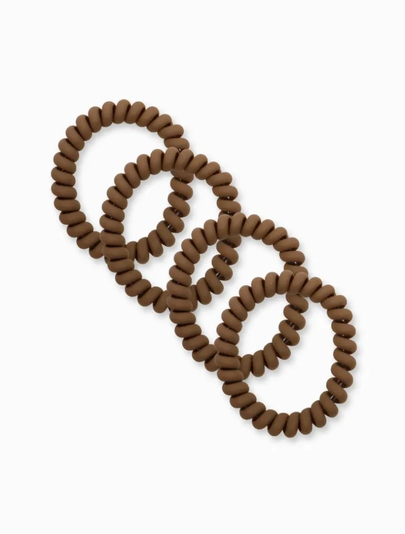 Mocha Spiral Hair Ties Pack of 4
