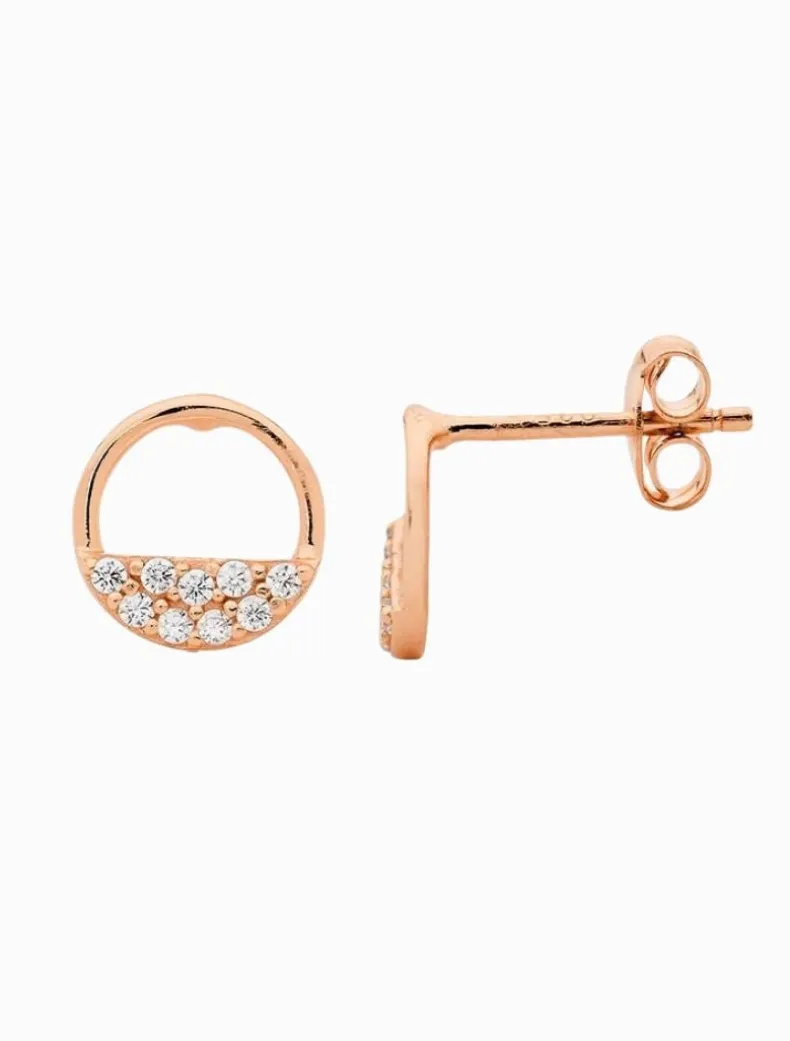 Open Circle Earrings Cubic Zirconia Rows Rose Gold