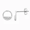 Open Circle Earrings Cubic Zirconia Rows Rhodium
