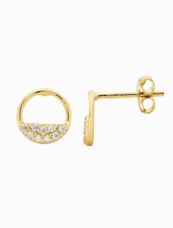 Open Circle Earrings Cubic Zirconia Rows Gold