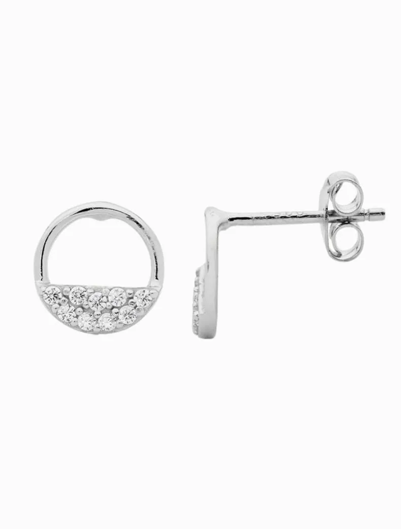 Open Circle Earrings Cubic Zirconia Rows Rhodium