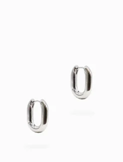 Oval Hoop Earrings Silver