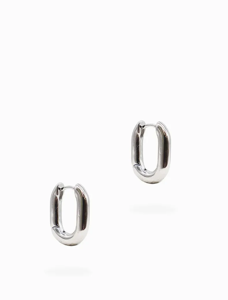 Oval Hoop Earrings Silver