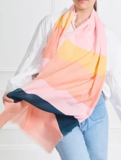 Panama Scarf Peach Navy Yellow