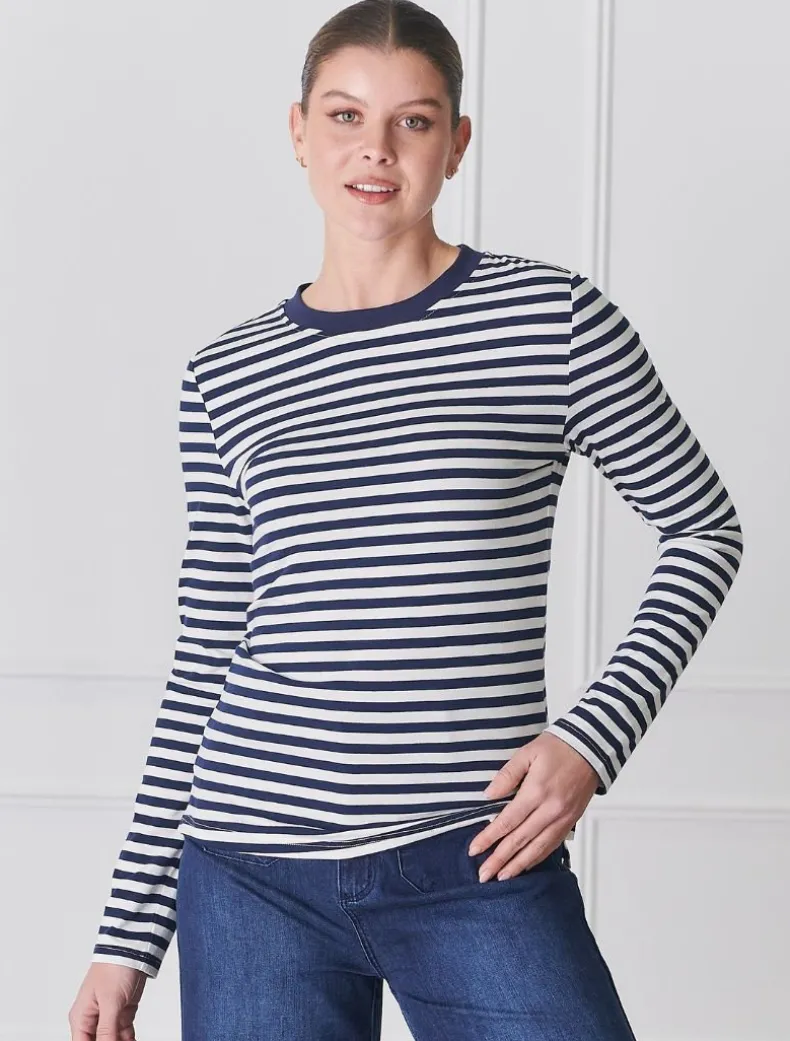 Paris Long Sleeve Tee Navy White