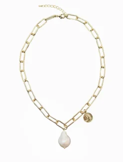 Pearl Drop With Coin Necklace
