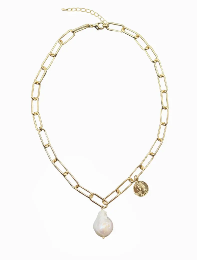Pearl Drop With Coin Necklace