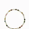 Pink and Green Stone and Pearl Stretch Bracelet