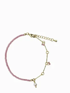 Pink Stone Pearl and Gold Bracelet