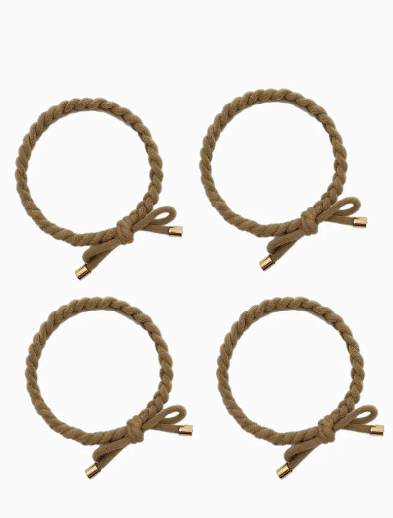 Plait Bow Hair Ties Set of 4 Beige