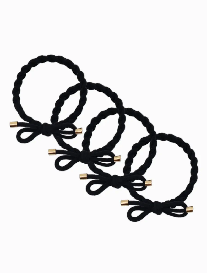 Plait Bow Hair Ties Set of 4 Black
