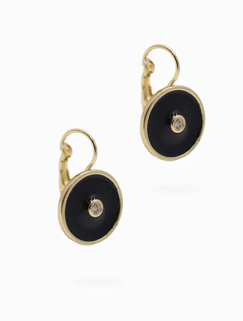 Round Enamel Crystal Hooks Black