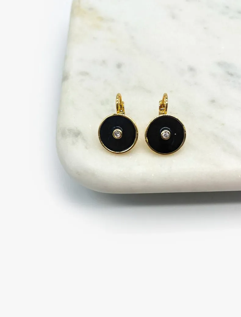 Round Enamel Crystal Hooks Black
