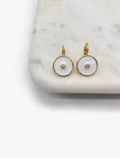 Round Enamel Crystal Hooks White
