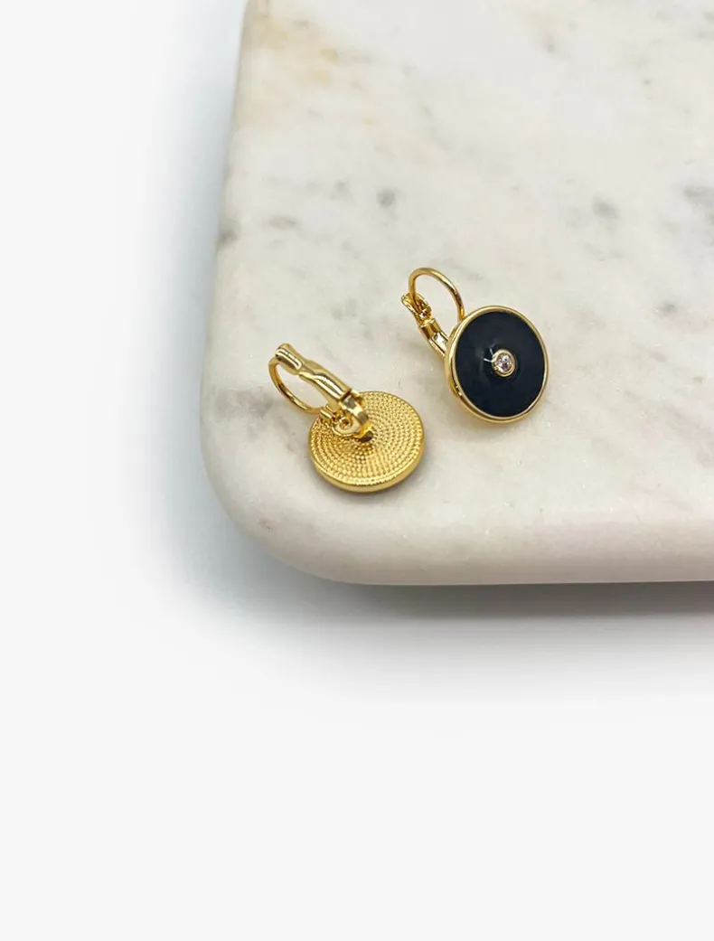 Round Enamel Crystal Hooks Black