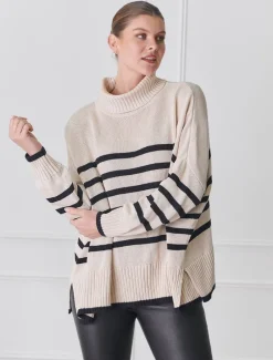 Samantha Striped Knit Ecru Black