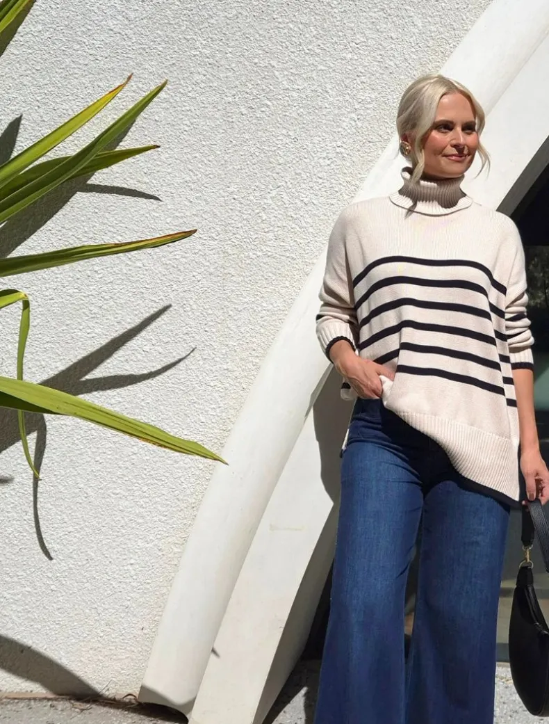 Samantha Striped Knit Ecru Black