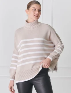 Samantha Striped Knit Ecru White