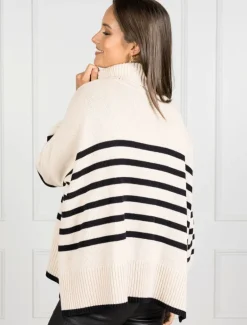 Samantha Striped Knit Ecru Black