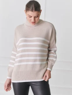 Samantha Striped Knit Ecru White
