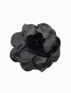 Satin Flower Brooch Black