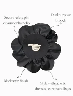 Satin Flower Brooch Black
