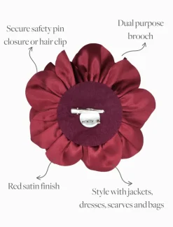 Satin Flower Brooch Merlot