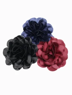 Satin Flower Brooch Navy