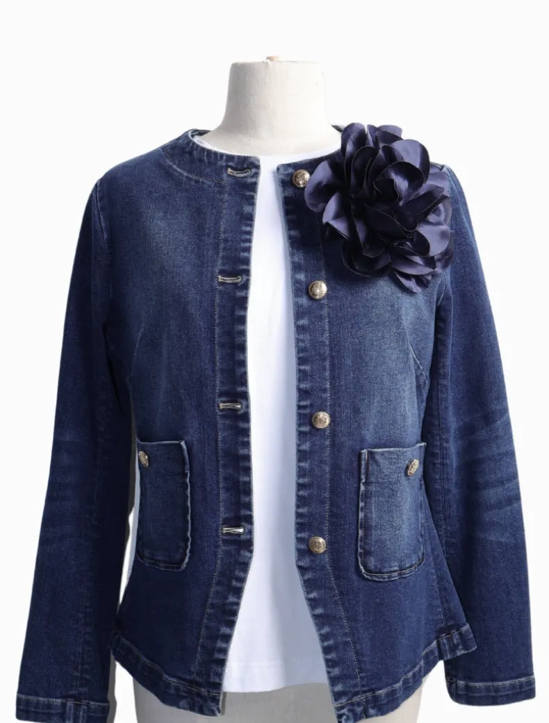 Satin Flower Brooch Navy