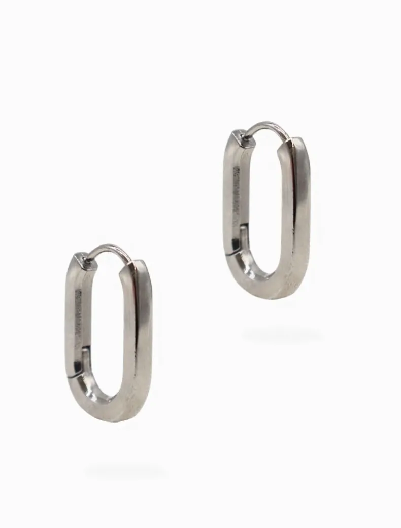 Solid Oval Lever Hoops Silver