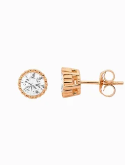 Stainless Steel 5mm Cubic Zirconia Crown Set Earring Rose Gold