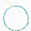 Stone and Pearl Necklace Aqua