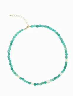 Stone and Pearl Necklace Aqua