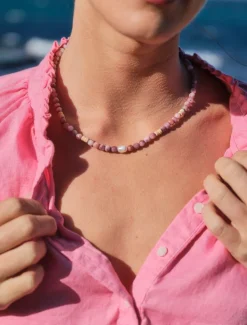 Stone and Pearl Necklace Lilac