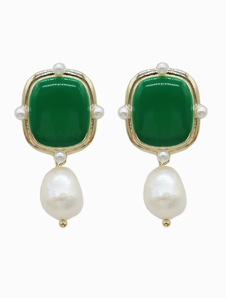 Symposium Emerald Pearl Drop Earrings