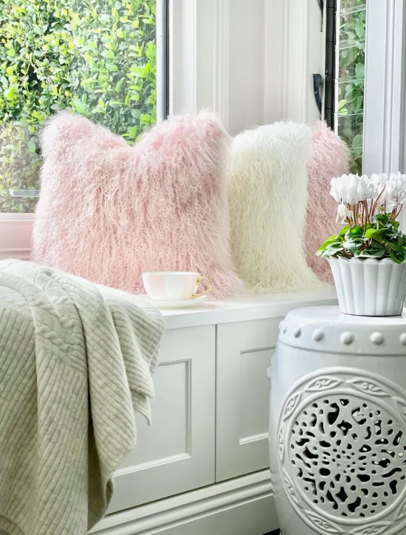 Tibetan Fur Cushion Blush