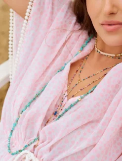Turquoise and Gold Long Necklace