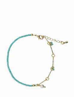 Turquoise Pearl and Gold Long Bracelet