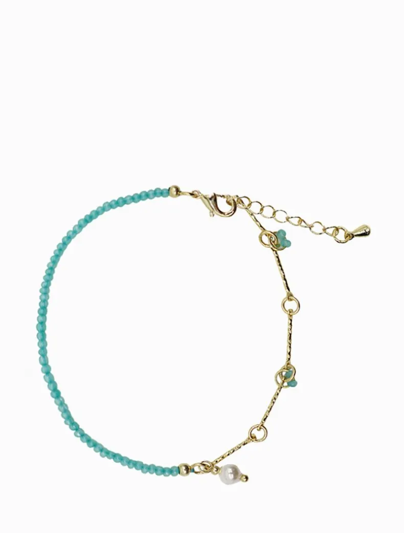 Turquoise Pearl and Gold Long Bracelet