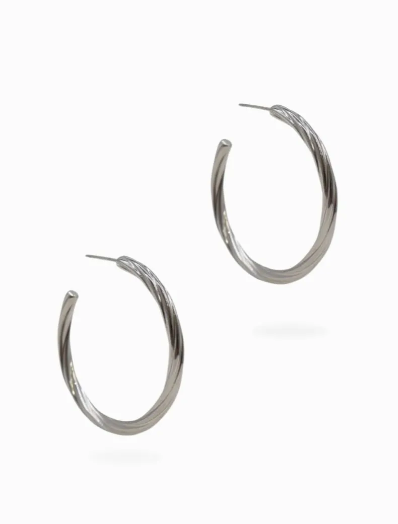 Twist Hoop Earrings Silver