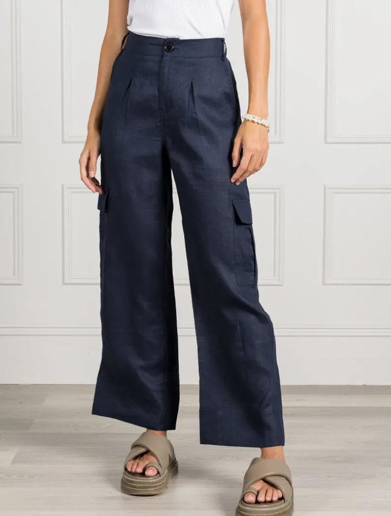 Wide Leg Linen Cargo Pant Navy - FINAL SALE